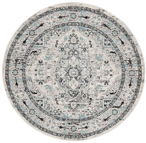 Safavieh Tapis Traditionnel pour Salon, Salle à Manger, Chambre à Coucher - Madison Collection, Tapis à Poil Court, Gris Clair et Bleu, 201 X 201 cm