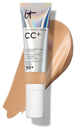 IT Cosmetics CC+ Cream (Neutral Tan) - Natural Full Coverage Foundation With SPF 50+, Color Corrector & Anti-Aging Hydrating Serum, Hyaluronic Acid + Peptides, Lightweight - 1.08 fl oz