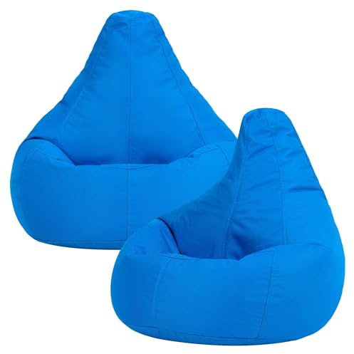 Bean Bag Bazaar Dalton Kids Bean Bag, Blue, 2 Pack, Water Resistant, Gaming Chair for Kids, Beanbag for Indoor and Outdoor Use with Filling Included, Childs Chair ideal for Bedroom, Playroom, Garden