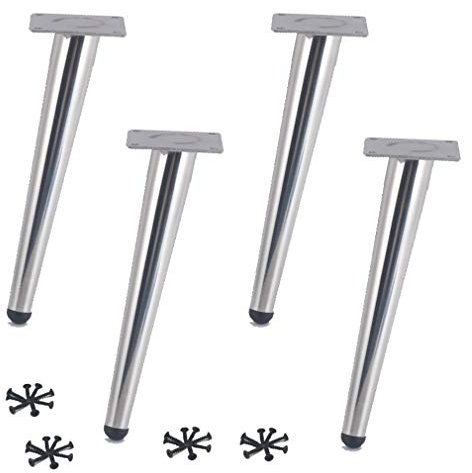 4er Set Möbelfüße Möbelbeine,Metall Sofafuss Tischbeine,Schräger Kegel Schrankbeine Sockelfuß,Rostfreier Stahl Lehrstuhl Fusse,für Couchtische Schränke, Traggewicht 1000KG,15cm-30cm(Silver150mm)