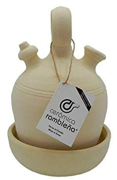 Ceramica rambalena | Barocco di terracotta tradizionale Brocca Acqua manico rotondo base larga della Rambla (cordoba) | 100% fatto a mano | 2 litri | Eco | Piatto incluso