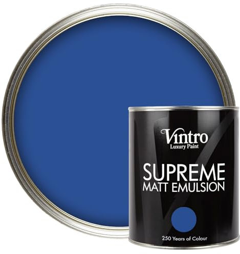 Vintro | Luxury Matt Emulsion | Cobalt Blue | Smooth Chalky Finish | Multi Surface Paint | for Walls, Ceilings, Wood and Metal | (Cobalt - Blue, 1 Litre)