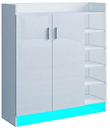 LED Schuhschrank Weiß Hochglanz Schuhregale mit 5 Klappen 2-Türig 4 Fächer Kommode Dielenschrank Schuhkommode Flur Wohnzimmer