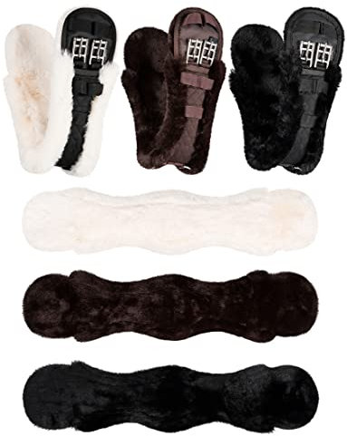 Equinate Sattelgurt Luke mit synthetischem Lammfell - anatomischer Kurzgurt Bauchgurt Dressurgurt 50 60 70 80cm Natur Braun Schwarz (50cm Natur)