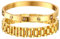 MPRAINBOW 2pcs Gold Chain Link Bracelet, Stainless Steel Crystal Friendship Bracelets Bangle,Watch Band Chains Wristband Jewelry with Adjust Tool, 18,17 centimeter, Stainless Steel, no gemstone