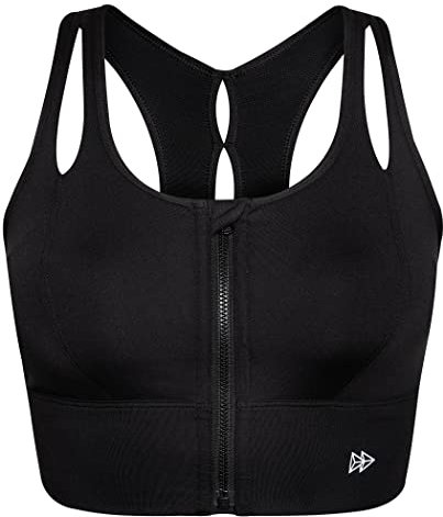 Yvette Sport BH Hollow-Out Ringerrücken Starker Halt Große Brüste mit Vorderverschluss,Schwarz,XL