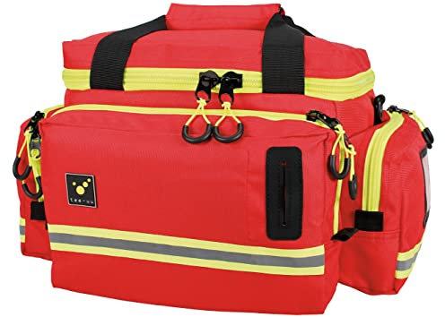 tee-uu MIC-S Notfalltasche rot | Erste-Hilfe Tasche | Rettungstasche | ideal dimensioniert | 11,5 Liter Hauptfach | praxistauglich | wasserdichter Boden | gepolstert | Handschuh-Spender