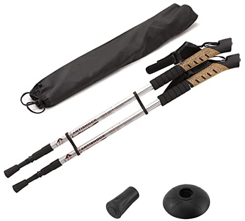 MidGard Nordic Walking Stöcke Teleskop Antischock Wanderstöcke aus Aluminiumlegierung mit Korkgriff & Dämpfung verstellbar in der Länge 70-135 cm Silber