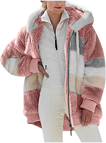 Zeiayuas Fluffy Teddy Coat Hoodie Women Thick Fleece Jacket Cardigan with Pocket Sherpa Winter Fuzzy Hooded Coats Hoody Warm Zip up Overcoat Ladies Plus Size Hoodie Blanket Soft Jumper UK Clearance