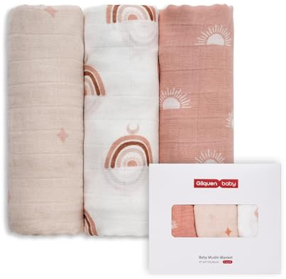 GLLQUEN Lot de 3 Serviettes en Mousseline pour bébé 70 cm x 70 cm, absorbantes et Respirantes et idéales pour Nettoyer, essuyer et Couvrir Les Nouveau-nés