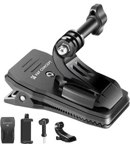 K&F Concept Clip Pince de Sac et Vis en T et Clip de Téléphone et Dégagement Rapide en Forme de J Compatible avec GoPro Hero DJI Action Série, DJI Osmo 360