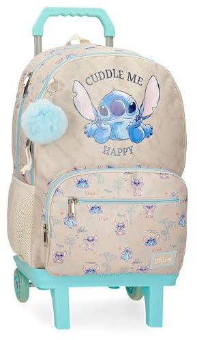 Disney Joumma Stitch Cuddle Me Happy School Backpack with Trolley Blue 32x44x17cm Polyester, blue, One Size, School Backpack Adaptable to Trolley