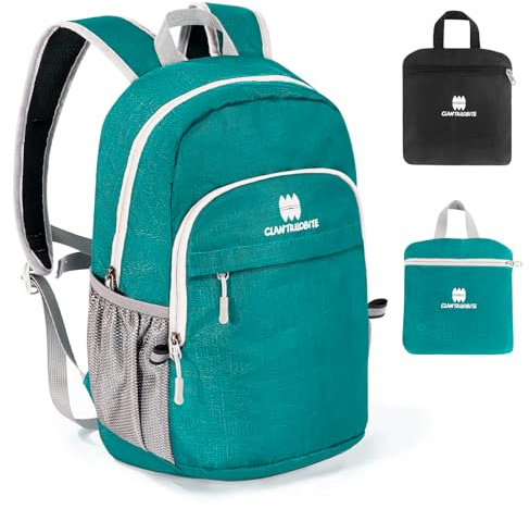 CLANTRILOBITE Lightweight Packable Small Hiking Backpack for Women Men - 20L Waterproof Foldable Daypack for Travel, Hiking, and Daily Use, Adjustable Chest Strap, Durable Nylon, Green