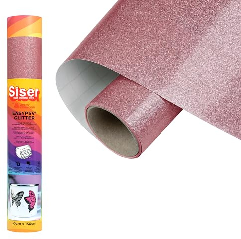Siser EasyPSV Glitter vinylklistermärke permanent glitter roséguld 150 x 30 cm, för att anpassa föremål, perfekt för inomhus- och utomhusbruk