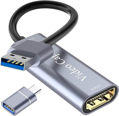 Capturadora Video HDMI a USB, 4K 1080P Full HD,para transmisión/Juegos/videoconferencias/enseñanza en línea,Disponible para Windows, Mac OS 10.9 o Posterior, Linux(Plata)