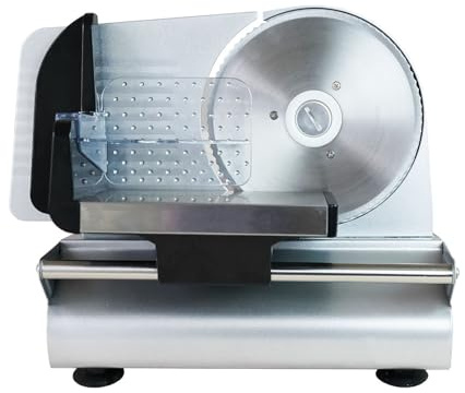 Affettatrice elettrica per uso domestico, affettatrice in acciaio inox, spessore regolabile da 0 a 15 mm, con lama universale seghettata rimovibile da 7,5 per pane, carne, verdure, prosciutto, form