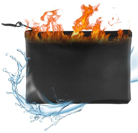 Pochette Ignifuge Étanche et Anti-Feu pour Documents, Sac Ignifuge Pratique 20.5 x 13.5 cm, pour Passeports, Argent, Bijoux et Objets de Valeur, Sécurisée et Durable