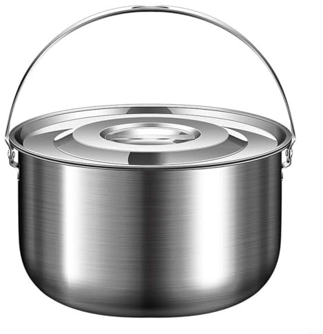 GANCEI Pentola da campeggio, in acciaio inox, con coperchio e manico, multi capacità per cucinare all'aperto, vaso da campeggio da appendere (4L)