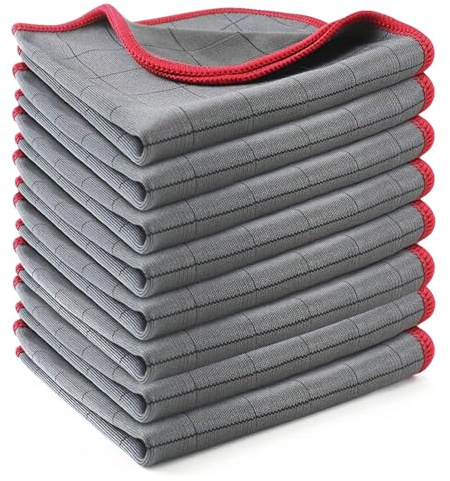 VEGCOO 8 panni in fibra di carbonio, panno in microfibra senza traccia per lucidare, salvietta per vetri auto, stoviglie, cucina (30 x 30 cm) (8 pezzi)