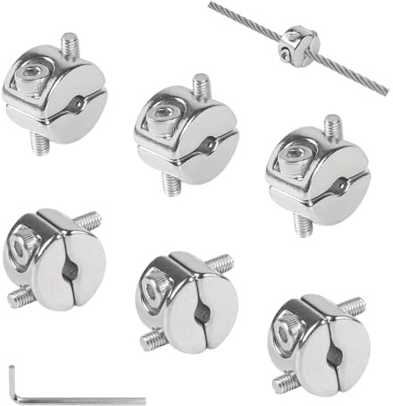 SUPAWAY 6-pack avtagbar kabelklämma Ø 4 mm klämma i rostfritt stål V4A dubbelfäste för kabel med skruvar 4 mm monteringsklämma för stålkabel