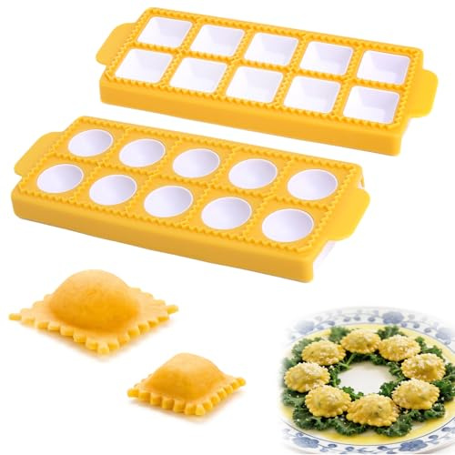 2 Piezas Molde de Plástico para Raviolis, Molde para Raviolis Redondos y Cuadrados, Molde de Raviolis Cuadrados, Moldes para Raiolis Molde de Tono Redondo para Pasta de Molde y Pasta a Presión