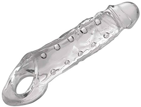 Size Matters Clear Ample Penis Extender Sleeve with Stretchy Ball Strap for Men, Women, and Couples – Reusable Cock Sleeve for Length and Girth, Soft and Firm with Textured Nubs, 9.1 Inch
