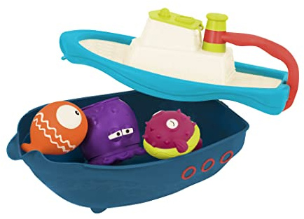 B. toys - Fuori dal gancio - Playset bagno e spiaggia - Set di giocattoli da bagno - Barca giocattolo e accessori - Giocattolo per bambini - 6 mesi +