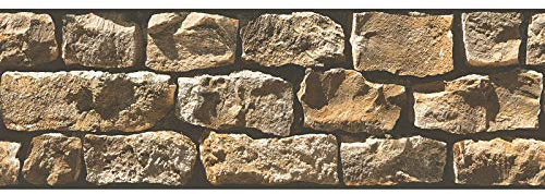 Selbstklebende Steintapete als Bordüre | Mauer Tapetenbordüre ideal für Flur und Wohnzimmer | Naturstein Tapeten Bordüre in Beige und Braun