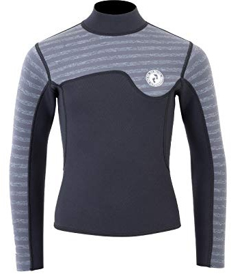 Two Bare Feet Junior Aspect Fleece Lined Zipless Thermal 2.5mm Superstretch Wetsuit Top - Children's Wetsuit Jacket (Black/Grey Stripes, M)