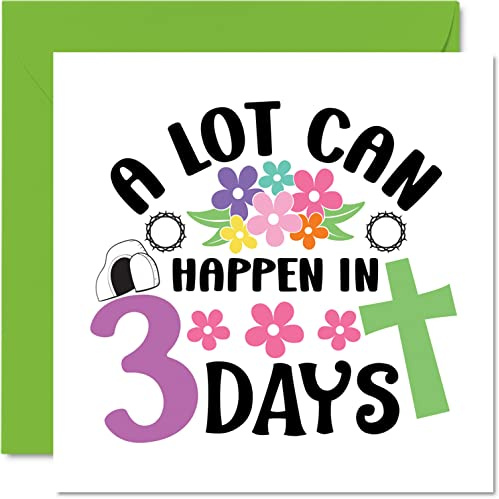 Stuff4 Tarjetas de Pascua religiosas – A Lot Can Happen In 3 Days – Tarjeta de Pascua feliz para amigos, Biblia, regalos cristianos