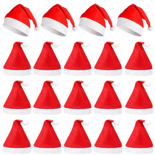 AISHOW Gorro Navidad 20 Piezas Gorro Navideño Adulto Navidad Sombrero de Santa Sombrero Navideño Rojo para la Decoración de Disfraces de Fiesta