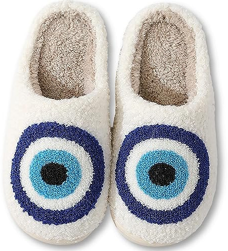 HIPINISS Happy Smile Face Slippers Evil Eyes Slippers for Women Men Cute Cartoon Plush Fluffy Warm Fur Lined slippers Indoor House Home Winter Shoes, Eyes 39-40