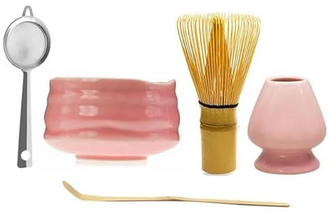 RAEF Japanische Keramik glänzend rosa Matcha-Schüssel Macha-Tee-Schneebesen Chawan Chasen-Halter Schaufelsieb Tasse Zeremonie Geschenkset Geburtstagsgeschenke