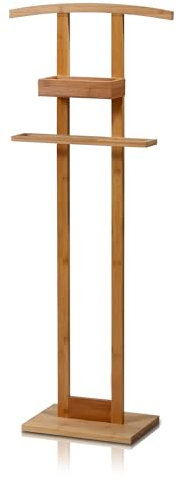 KHG Herrendiener aus Bambus Echtholz für Kleidung, Sackohalter mit Hosenbügel sowie Accessoire-Fach, Stummer Diener fürs Schlafzimmer 112x44x22 cm