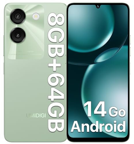 UMIDIGI G9A Smartphone, Android 14 Go Handy Ohne Vertrag, 8GB+64GB/1TB Mobile Phone, 6.75 Zoll HD Display, 4G Dual SIM Simlockfreie Handys, Octa-Core Prozessor, 13MP+8MP Kamera/5000mAh Akku - Grün