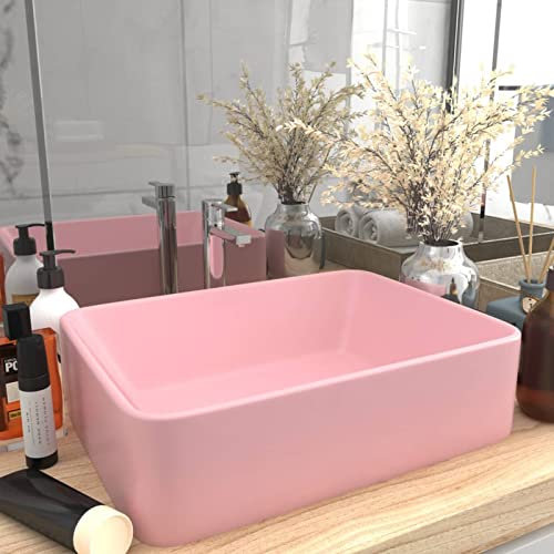 ShGaxin Lavabo de luxe, à poser, lavabo à poser, meuble de salle de bain, rose mat, 41 x 30 x 12 cm, en céramique