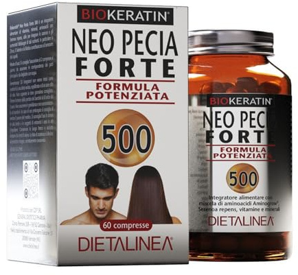 Vitamine per Capelli Biokeratin Neo Pecia Forte 60 Compresse | Complesso Amminogrow e Serenoa Repens | Integratore Capelli con Vitamine C, E, B6 e Biotina - Dietalinea