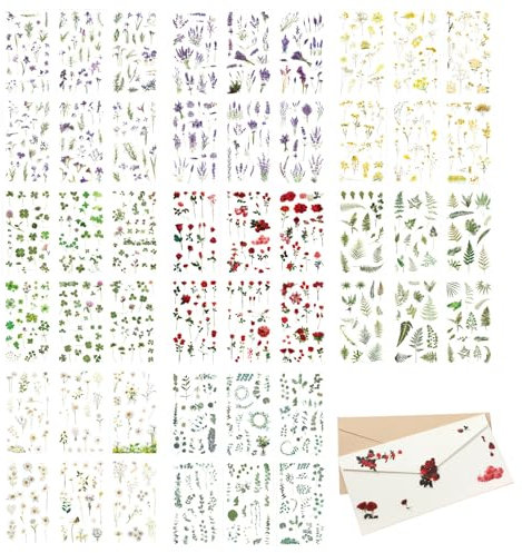 700pcs Pressed Flower Stickers for Crafts 48 Sheets Flower Stickers Transparent Decoration Flowers Stickers for 48 Stück Pflanzen Sticker Blumen Scrapbook Stickers Transparente Bunte
