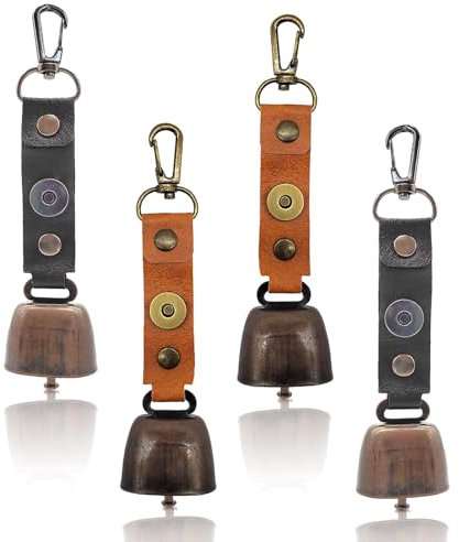 TIANLIN Kuhglocke 4 Stück, Magnetisch Bärenglocke, Retro Bear Bell, Glockenanhänger, mit Karabiner, Bärenabwehrglocke, für Kühe, Schafe, Weihnachtsbäume