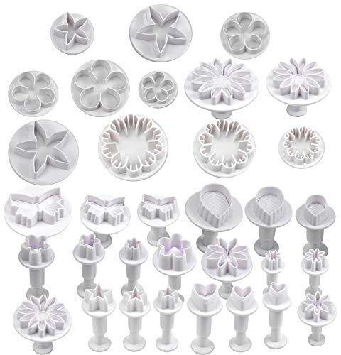 YILANJIN Cortadores de Galletas, 33 Piezas Cortadores de Galletas para Modelar, Accesorios de Formas de Pasteles para Hornear, Moldes de Flores Plástico para Decoración de Tartas, Galletas, Pasteleria