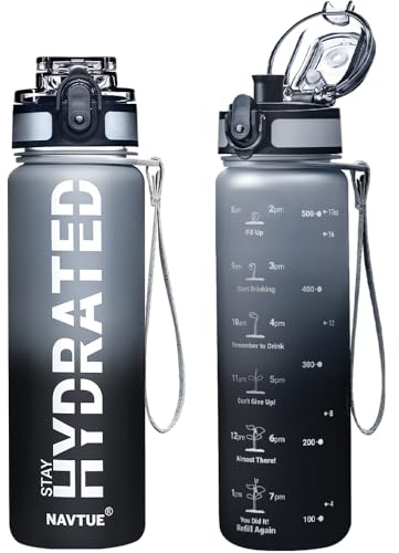 NAVTUE Water Bottle 16.9 oz Motivational Time Marker Tritan Bottle