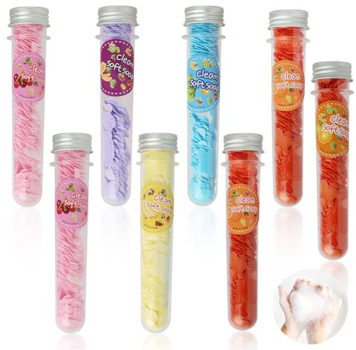 eModwey Seife Tragbare, 8pcs Seife Papier Mini Seifen Scheiben, für Reisen, Camping und Outdoor-Aktivitäten, Umweltfreundlich, Fruchtserie - Effektive Reinigung und Pflege