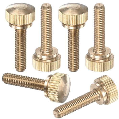 M METERXITY 6-Pack Knurled Thumb Screws, M5x20mm Solid Brass Round Head Knobs Bolts with Shoulder Grip Fasteners for Eye Glass Screws/PC Computer, Thumbscrew Threaded Knurled Tip