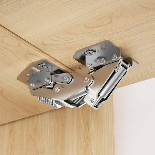 Furniware 4 Pack 90 Degree RV Cabinet Flap Hinges, Heavy Duty Surface Mount, Soft Close Damper, Self Closing, Concealed No Pre-Drilled Hole for Kitchen Cabinets, Camper Van, Cupboard, Wardrobe