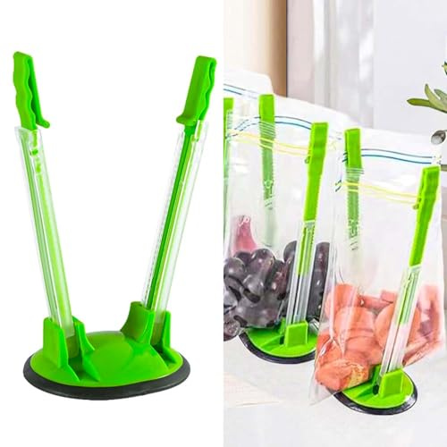 2 soportes para bolsas de preparación de alimentos, bolsas de almacenamiento de alimentos, soportes de plástico congelador, soporte ajustable para bolsas de sándwich (verde)