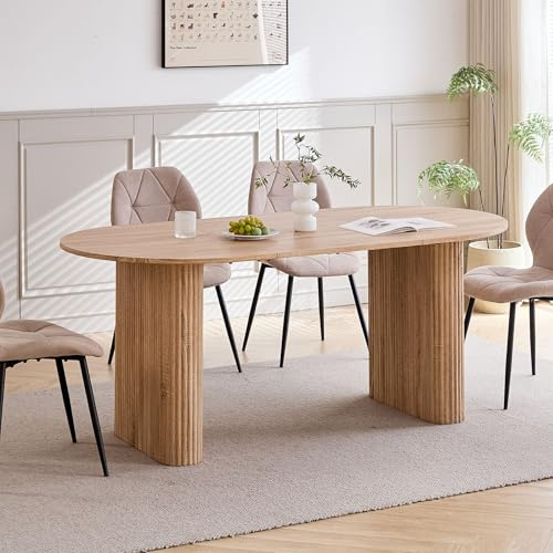 DEYARNA HOME Table à Manger Ovale de 180 cm pour 6 à 8 Personnes, Table Moderne avec Finition Grain de Bois et Pieds Elliptiques Robustes pour Cuisine, Salle à Manger et Salle de Réunion (Naturel)