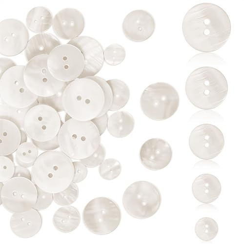 Ymapinc 50Pcs White Pearl Buttons for Sewing, 10/12.5/15/18/20mm 2 Holes Natural Shell Mother of Pearl Buttons for Clothes Shirt Sewing and Knitting Crochet Handmade DIY Crafts