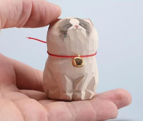 INF-STAR Handcrafted Wooden Ragdoll Cat Figurine – 2.2 Small Carved Cat Statue – Rustic Wood Mini Ragdoll Cat Sculpture – Cute Home Décor Gift for Cat Lovers & Collectors