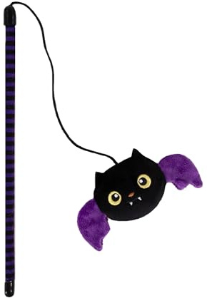 Rosewood Halloween Buffy Bat Cat Wand Toy – Teaser Toy with Catnip & Crinkle Wings – Purple & Black Striped Wand – Interactive Play for Cats & Kittens