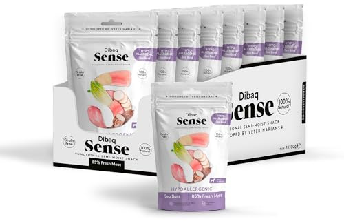 Dibaq Sense Dog, Snack para Perros, Grain Free. Sin Cereales, (8 uds x 100 gr) (Hipoalergénico, Lubina)